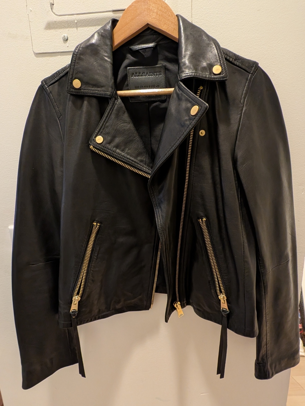 AllSaints Dalby Leather Biker Jacket - Black & Gold Hardware (US 8 / UK 12) - Picture 6 of 8